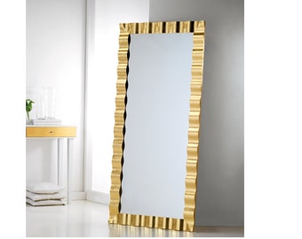 Large Luxury Gold Full Length Mirror - Made in Italy - Modern Gold leaf Wall Mirror Leaner Entryway Lounge Villas Decor mirror Home # 5099