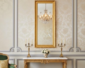 Large Classic 19th Century Style Antique Gold Leaf Mirror 67 x 167 cm - Made in Italy - Long Baroque Mirror - Victorian Gilded Mirror