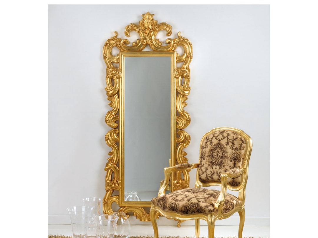 Large Classic Baroque Gold Leaf Mirror Made in Italy Full Length Rococo