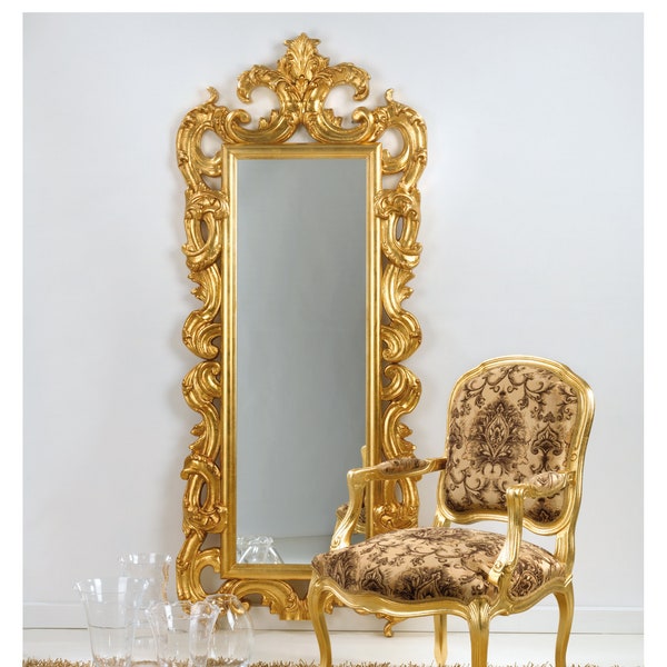 Grand miroir baroque classique à la feuille d'or - Fabriqué en Italie - Miroir rococo cm. 87x207 - Miroir d'entrée antique de style italien Réf. 8065