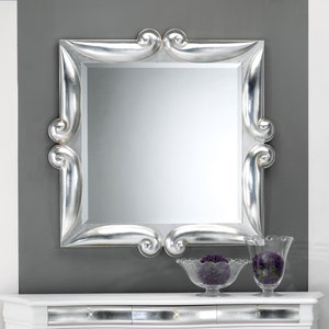 Wall Mirror Square Modern Art Deco Silver Leaf made in italy - Italian Design Silver Mirror Wall Entryway mirror Villas luxury item # 6018