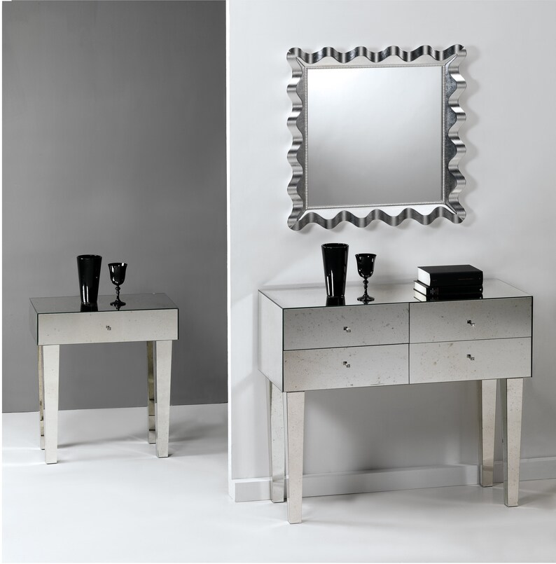 Art Deco Wall Mirror, Silver Leaf Design Mirror, Made in Italy, Home