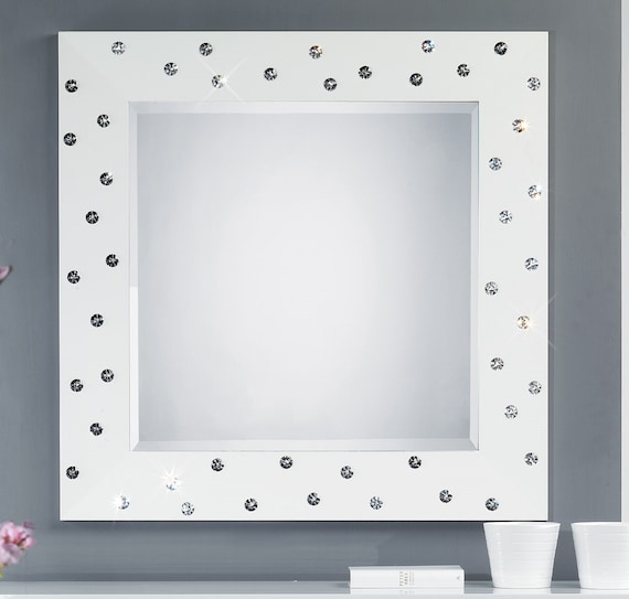 Specchio Parete design Moderno Bianco con Cristalli Made in Italy Grande  specchio glitter 100x100 cm Specchio da ingresso 9050crystal -  Italia