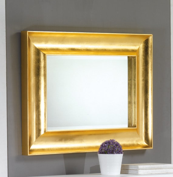 Rectangular Mirror Gold Leaf Cm 97x73 Handmade Wooden Rectangular Mirror Gold Leaf Cm 97x73