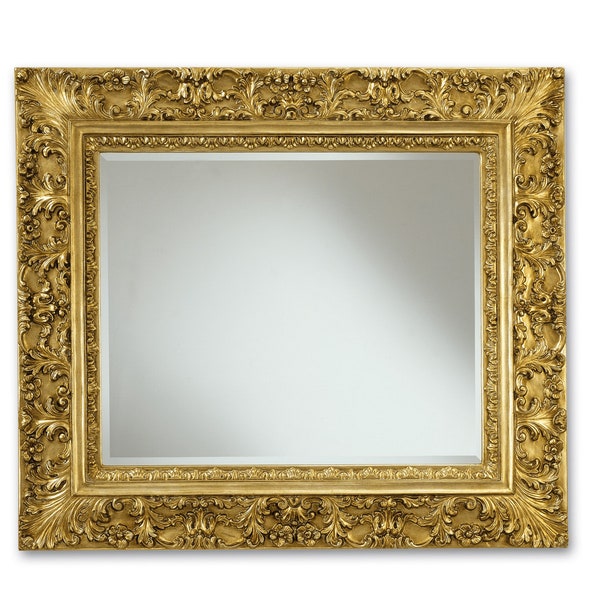 Grand miroir antique à la feuille d'or miroir de style baroque italien rococo Louis XIV cm. 105x120 (71,33"x47,24") - Fabriqué en Italie - Article 5035