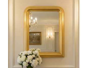 Classic Wall Mirror Gold Leaf Made in Italy Handmade Wooden Frame Italian Louis Philippe Mirror