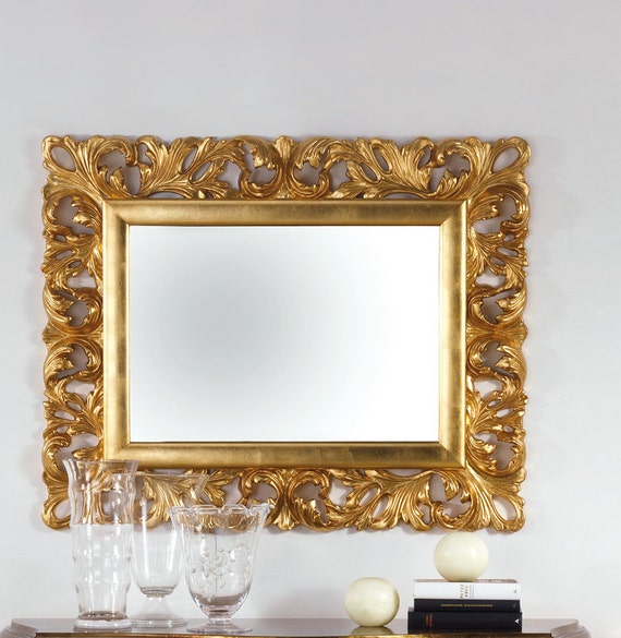 Mirror Leaf Gold Baroque Antique Style Made In Italy Mirror Leaf Gold Baroque Antique Style, Baroque Style Gold Mirror