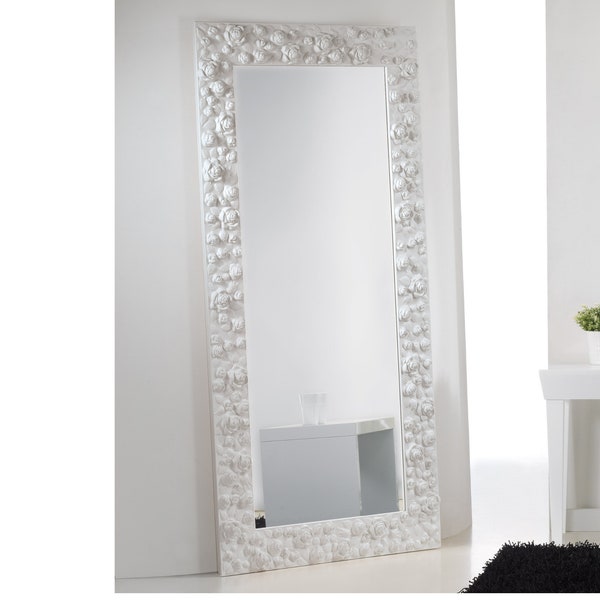 Grand miroir design italien style romantique - Fabriqué en Italie - Miroir autoportant pleine longueur - Miroir d'entrée Article#Rose-8070_white