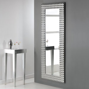 Large Modern Art Deco Mirror Silver Leaf Design Made in Italy - Full length Italian style mirror entryway, bedroom and living home #6000