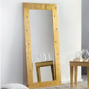 Large Modern Romantic Gold Mirror with Crystals - Made in Italy - Gold leaf full length mirror - Italian furnishing home decor mirror # 9051