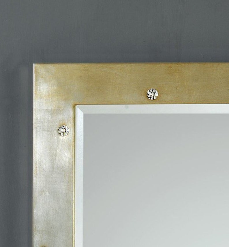 Classic Wall Mirror Cm 69x169 With A Champagne Silver Wood Frame And Swarovski Crystals Handmade Made In Italy Tailored
