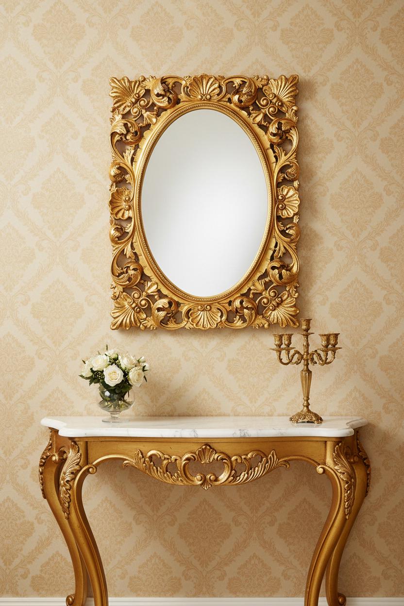 Classic Baroque Rococo Gold Leaf Wall Mirror Handmade, Made in