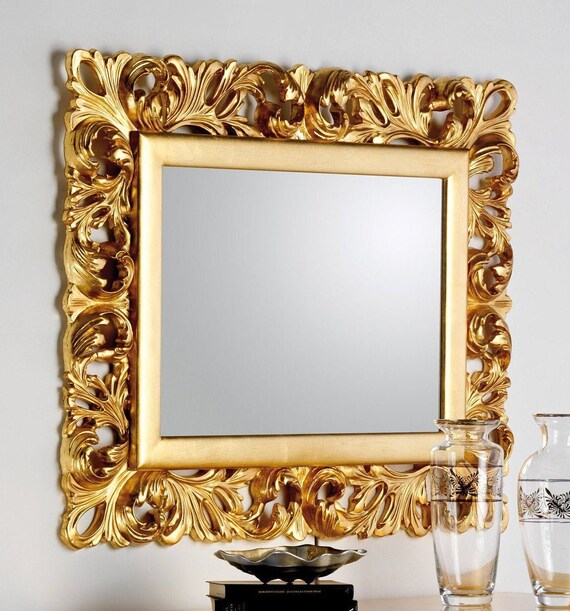 Mirror Leaf Gold Baroque Antique Style Made In Italy Mirror Leaf Gold Baroque Antique Style, Baroque Style Gold Mirror