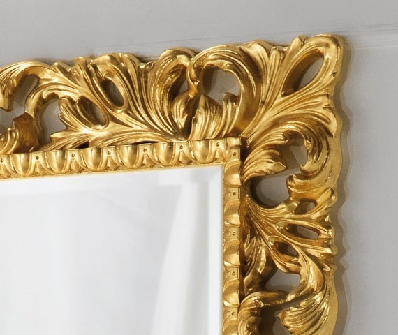 Specchio Cornice Foglia Oro Rettangolare Classico di Lusso