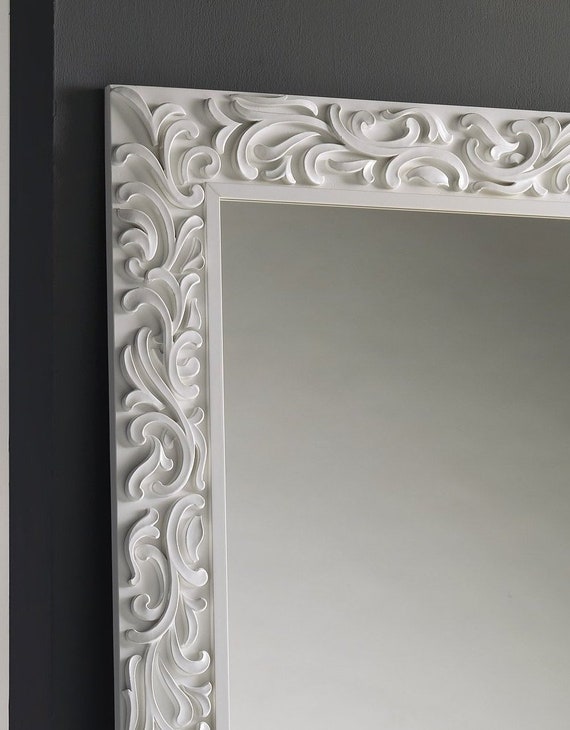 Wall Or Support Mirror With White Wood Frame Cm 100x200 Made In Italy Handmade To Measure