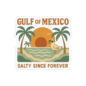 Gulf of Mexico Die-Cut Sticker, Salty Since Forever Vibe, Perfect for Outdoors, Cool Car Decor, Beach Lover Gift, Summer Travel