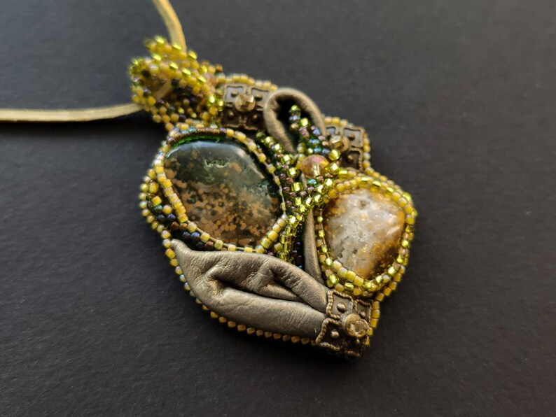 Abstract Art Witchy Jewelry Godmother Gift for Self-healing Pandaknit Nymph Tinny Little Necklace with Jasper Palm Stone