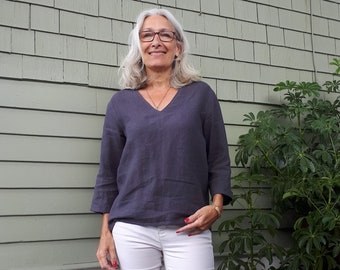 Crushed 3/4 Sleeve Garden V-Neck
