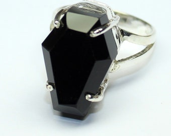 Super Fine Quality Black Onyx Coffin Ring, Black Onyx 925 Sterling Silver Coffin Ring, Statement Silver Coffin Ring, Single Stone Ring