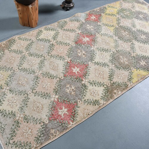 Area Rug, Vintage Rug, Turkish shops Rug, Home Decor Carpet, 44x93 inches Beige Carpet, Handwoven Bedroom Rugs, Wool Floor Rugs, 10155