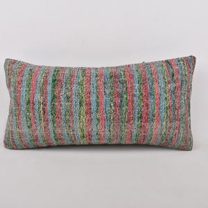 Gift Pillow, Handmade Kilim Cushion, 12x24 Boho Pillow Sham Cover, Vintage Pillow, Blue Pillow, Lumbar Pillow, Boho Stripe Kilim Pillow,