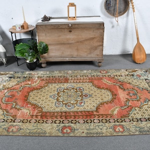 Vintage Rug, Turkish Rug, Large Rug, Anatolian Rug, Rugs For Dining Room, 4.4x9.4 ft Red Rug, Decorative Rugs, Large Turkish Rug,  12734