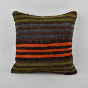 Throw Kilim Pillow, Pillow for Couch, 22x22 Kilim Cushion Sham, Turkish Kilim Pillow, Blue Pillow, Boho Stripe Pillow, Seat Cushion,