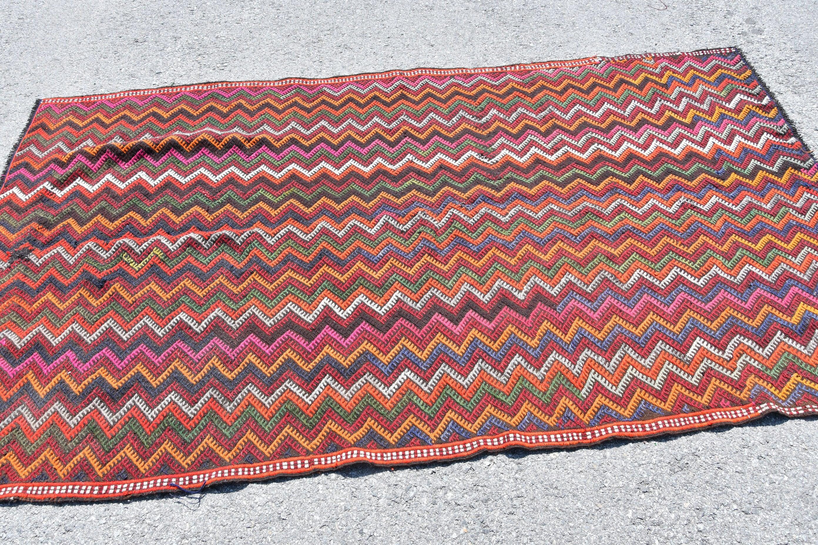 60×104 \"zig-zag” ViNTAGE TURKiSH RUG Vintage Turkish Rug, Zigzag Pattern, Multicolor, 5x8ft Area Rug