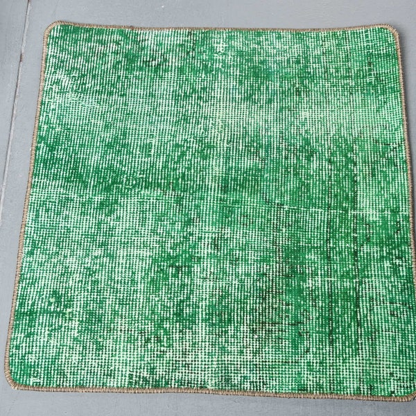 Turkish Rug, Vintage Rug, Small Rug, Antique Carpet, 23x24 inches Green Rug, Office Rug, Little Carpet, Decorative Kitchen Carpet,  9949