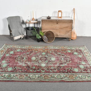 Vintage Turkish Rug, Handmade Anatolian Carpet, 5x8ft, Wool Area Rug, Eclectic Decor, Green Floral, Unique
