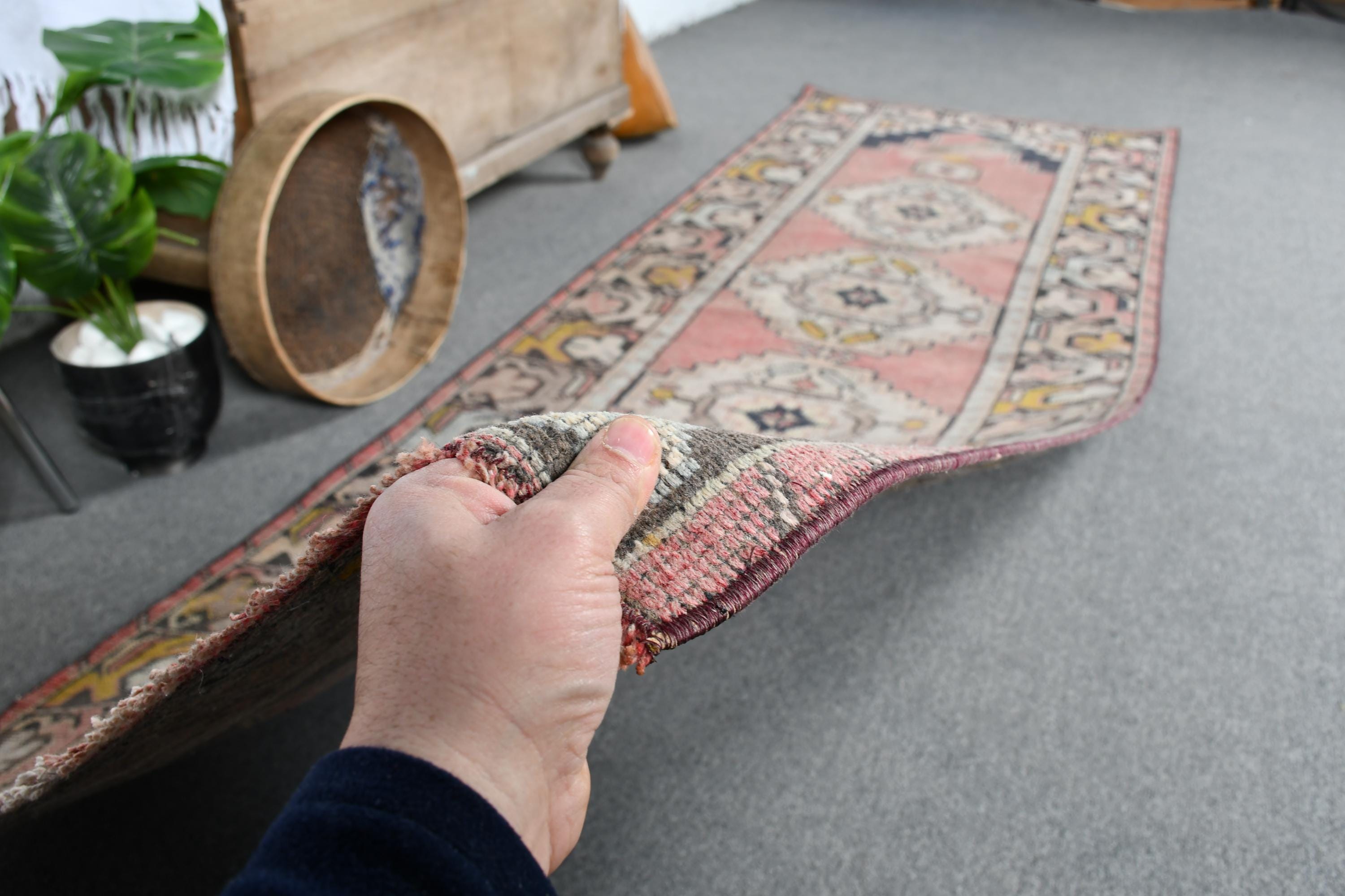 トルコラグ、3x9ランナーラグ、ヴィンテージラグ、装飾ウシャクラグ