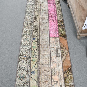 2x10 Runner Rug, Vintage Rug, Patchwork Rug, Turkish Rug, Anatolian Rugs, Rugs For Corridor, 2.5x9.6 ft Green Rug, Muted Oushak Rug,
