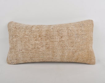 Turkish Pillow, Vintage Kilim Pillow, 12x24 Gift Pillow, Home Decor Pillow, Beige Pillow Cover, Rectangular Pillow, Hand Knotted Pillow,