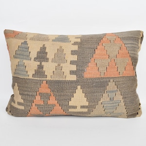 Ethnical Kilim Rug Pillow, Pillow for Sofa, 16x24 Vintage Kilim Pillow, Kilim Pillow, Gray Pillow Cover, Southwestern Lumbar  Pillow,
