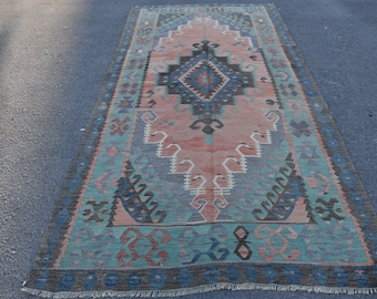4.9x9.9 ft Vintage Rug, Turkish Large Rug, Blue Red Oriental Rug