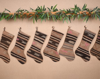 Conjunto de Meias de Natal, Meia de Natal Neutra, Conjunto de Meias de Natal para a Família, Meia de Natal Feita com Tapete Reciclado, Meia de Natal Ecológica