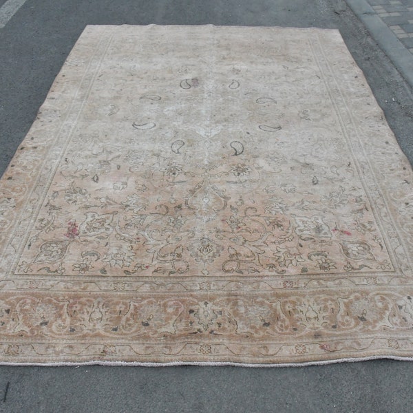 Coral Rug, Handmade Rug, Area Rug, Wool Rug, Faded Rug, Turkish Rug, Vintage Rugs, 7.2'x10.5' Oushak Rug, Pale Rug, Salon Rug, Rare SN- 3539