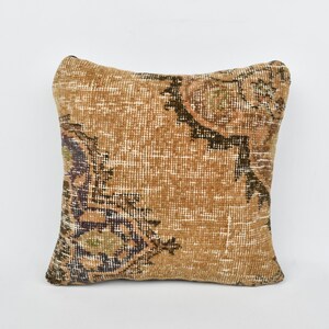 Turkish Kilim Pillow, Boho Pillow Sham Cover, 14x14 Ethnical Kilim Rug Pillow, Interior Designer Pillow, Yellow Cushion, Hand Knotted Pillow