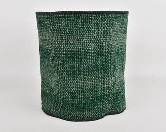 Green Rug Planter - 9.4"x10.2" Handmade Carpet Pot Cover, Upcycled Wool Basket, Eco-Friendly Plant Holder, Rustic Boho Bin, Plant Cover,