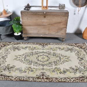 Vintage Rug, Area Rugs, Turkish Rug, Oushak Rug, Rugs For Bedroom, 3.6x6.7 ft Brown Rug, Anatolian Rug, Floral Rug, Vintage Area Rug,  12480
