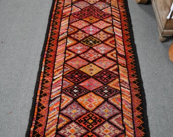 Herkiラグ、ヴィンテージラグ、トルコラグ、2.9 x 11.2フィートの