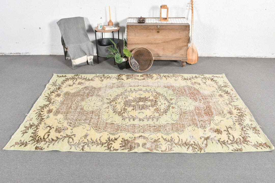 Vintage Turkish Rug 5.6x9 Ft (172x274 Cm), Yellow Wool Rug - Etsy