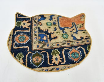 Rug Pet Supplies, Cat Food Pad, Cat Pad, Blue Pad, Rug Pad, Tribal Cat Mat, Cat Bowl Stand Mat, Cat Design Mat, Handmade Kilim Pet Pad,