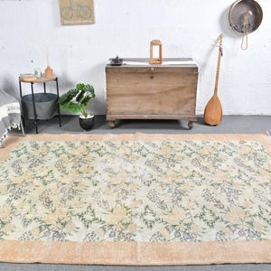 Turkish Rug, Vintage Rug, Large Oushak Rugs, Antique Rugs, Rugs For Salon, 7x10 ft Beige Rug, Floor Rugs, Floral Rug, Gift For Her
