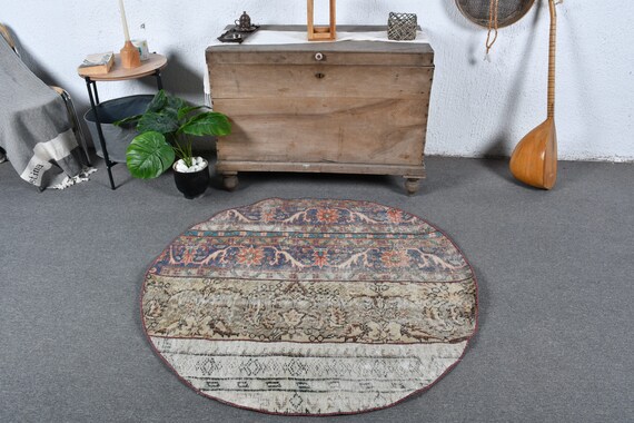 Vintage Rug, Turkish Rug, Patchwork Rugs, Round Rug, Antique Rug