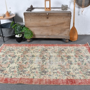 Turkish Rug, Vintage Rug, Area Rugs, Oushak Rug, Rugs For Living Room, 3.8x6.6 ft Green Rug, Floral Rug, Wool Rug, Turkish Area Rug,  12609
