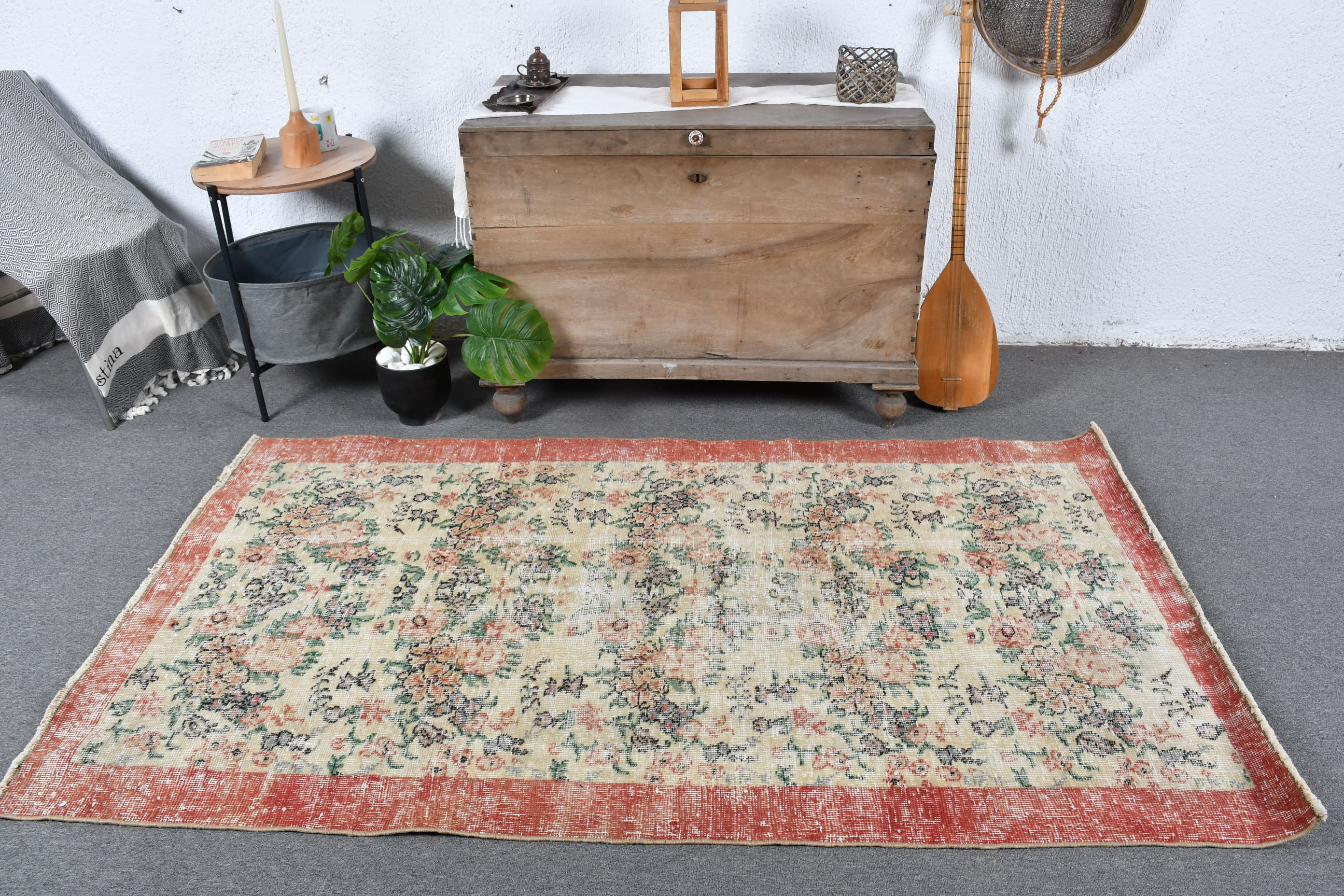 Tappeto turco, tappeto vintage, tappeti, tappeto Oushak, tappeti per soggiorno, tappeto verde 3,8x6,6 piedi, tappeto floreale, tappeto di lana, tappet