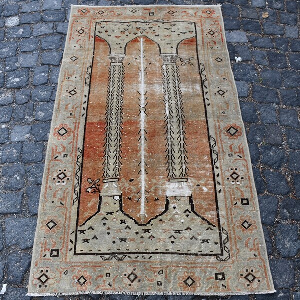 Vintage Turkish Rug, bohemian rug, faded oushak rug vintage carpet home decor rug interior rugs etsy 2.8'x5.2' Turkish Rug SN-2639