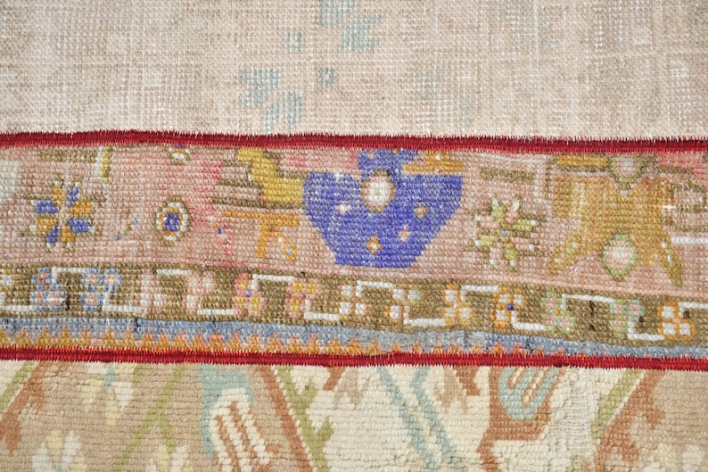 Turkish Vintage Rug 1.5x2.8 ft (45x86 cm), Brown Ikat Wool Rug image 6