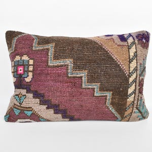 Vintage Kilim Pillow, Handmade Kilim Cushion, 16x24 Kilim Cushion Sham, Throw Kilim Pillow, Purple Cushion Case, Tribal Lumbar  Pillow,